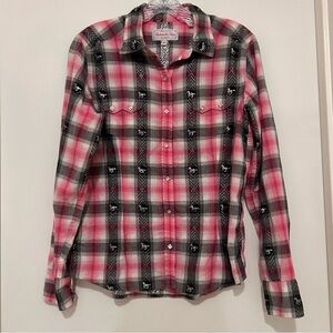 Panhandle Slim Women’s Pink Plaid Western Shirt Pearl Snaps Cowgirl Horse Boho M